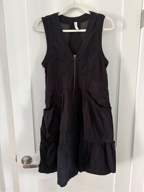 Daily Practice Anthropologie black Trek Utility Mini Dress Sz XXS (fits big)